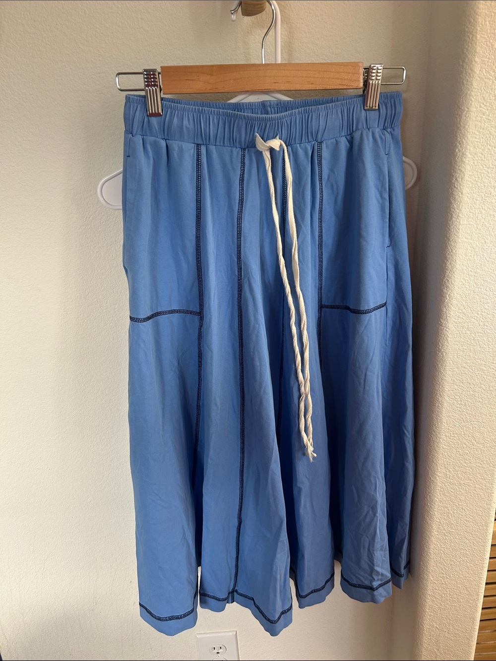 Casual Blue Drawstring Midi Skirt